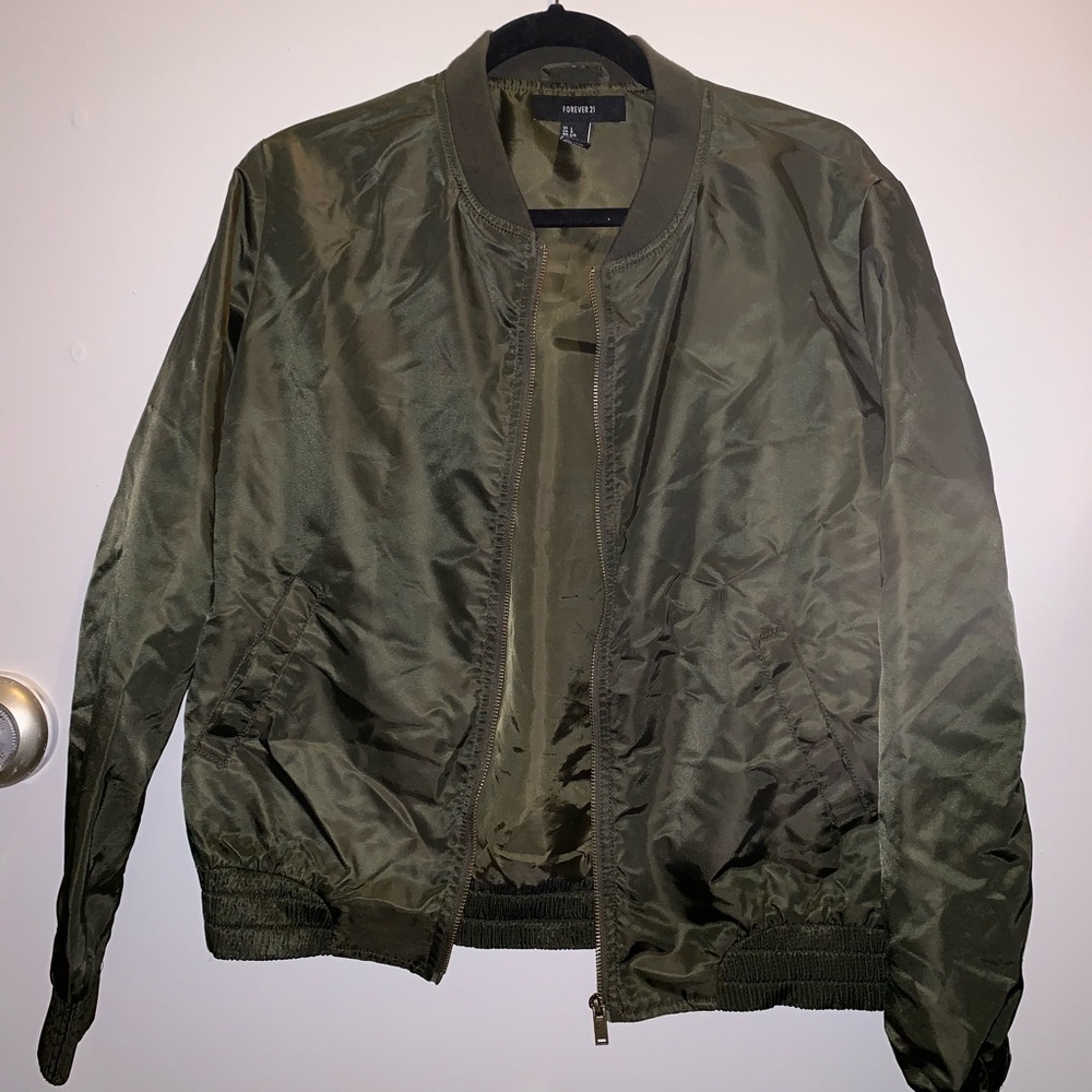 Olive Nylon Bomber Jacket